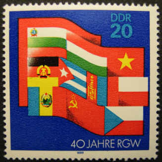 Briefmarke zum RGW, 1989 | Quelle: Wikimedia / gemeinfrei