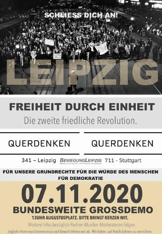Flyer der Querdenken-Demonstration, Leipzig | Quelle: ABL